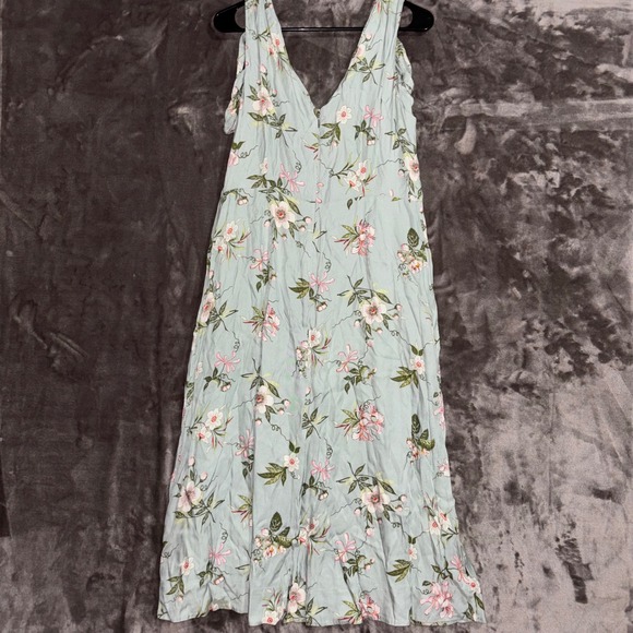 RTR Rebecca Taylor Floral Midi Dress Womens Large 12‎ Button Front Tie Shoulder - Picture 2 of 8